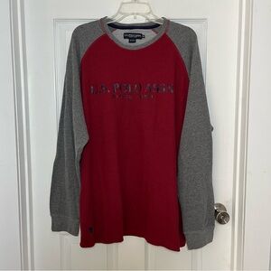 U.S. Polo Assn. Big &Tall Waffleknit Burgundy and Gray Crew Neck Shirt